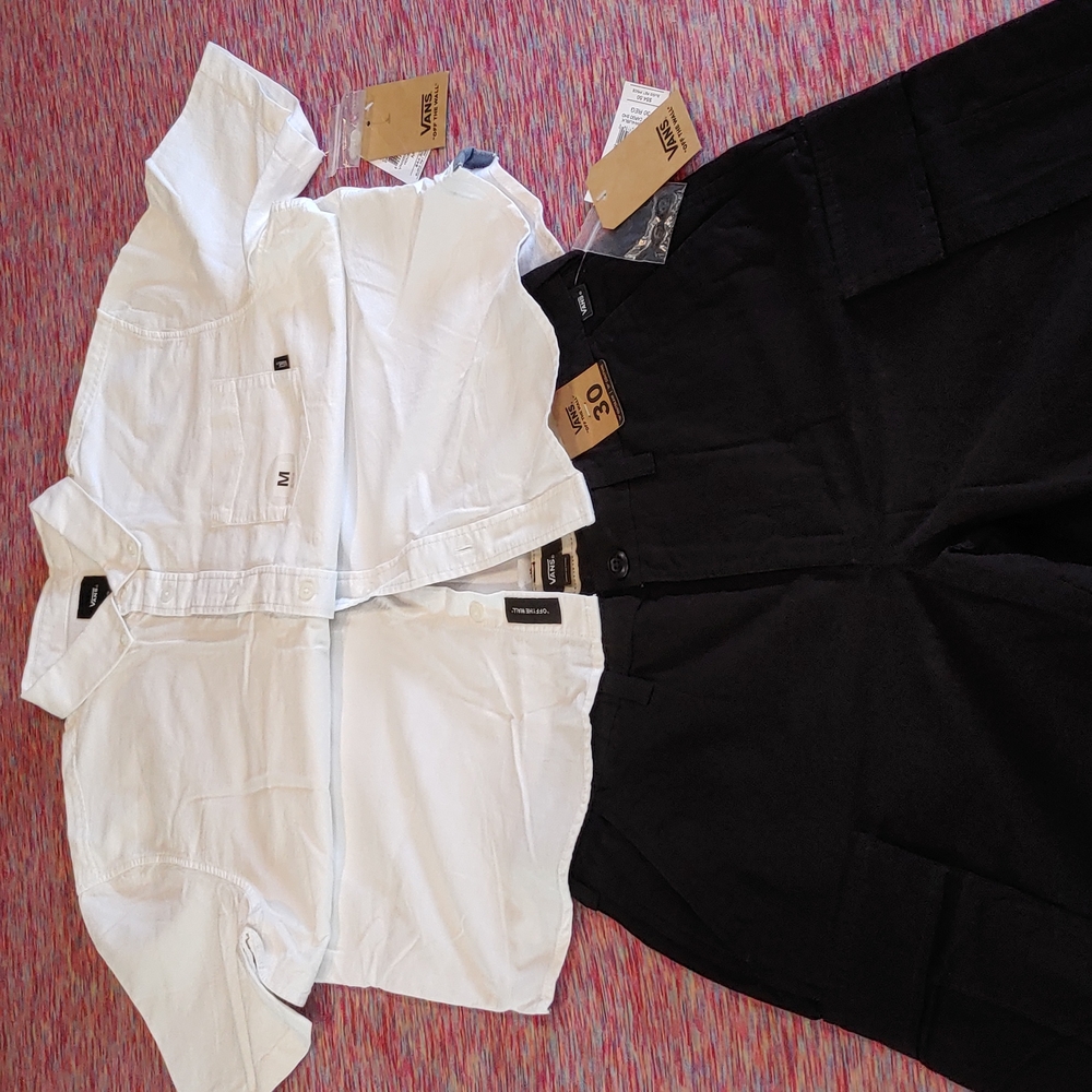 VANS set - Houser Short Sleeve White Shirt & Cargo Shorts - all NWT...Sweet Gear